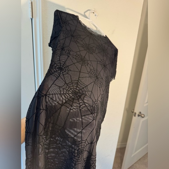 KARFRI Velvet Spider Web Print Bodycon Dress Halloween Transparent Mesh Medium - Picture 5 of 6